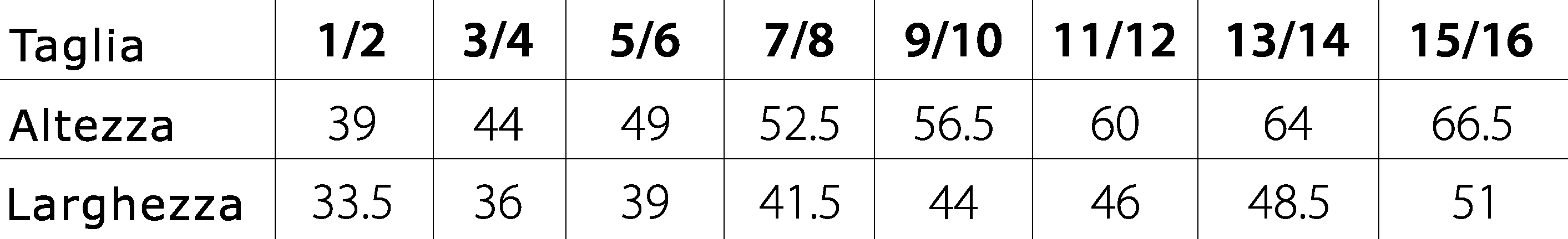 Tabelle taglie felpa